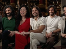 From left to right: Abe Bueno-Jallad (Big James), Noah James (Andrew), Elizabeth Tabish (Mary Magdalene), Shahar Isaac (Simon Peter), Luke Dimyan (Judas), and Paras Patel (Matthew) of “The Chosen.”